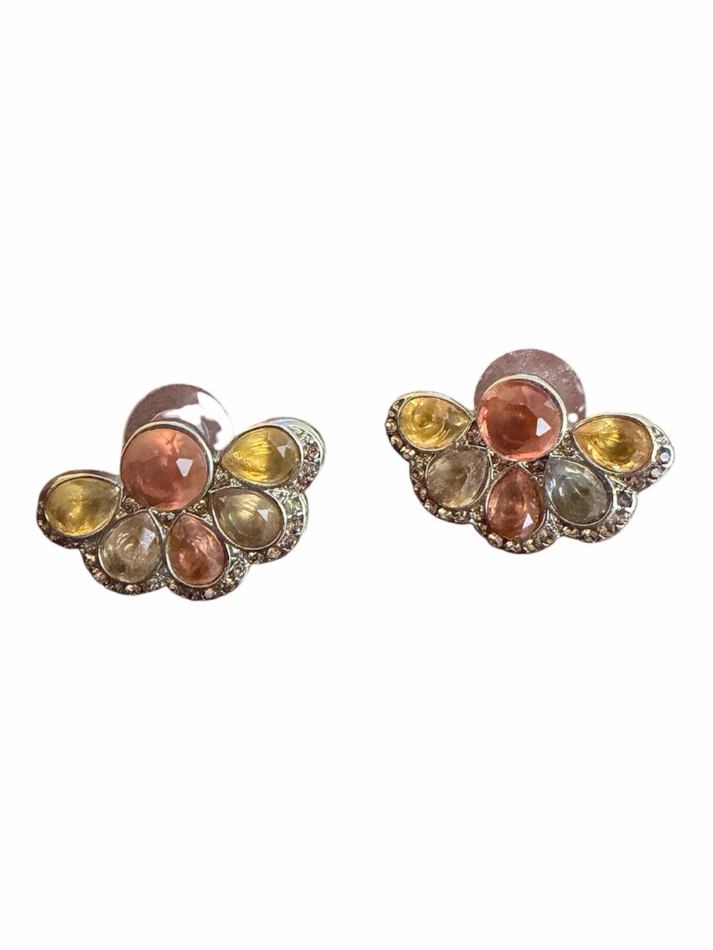 Jewelmint Gold Tone Peach & Amber Faux Cabochon Rhinestone Stud Earrings